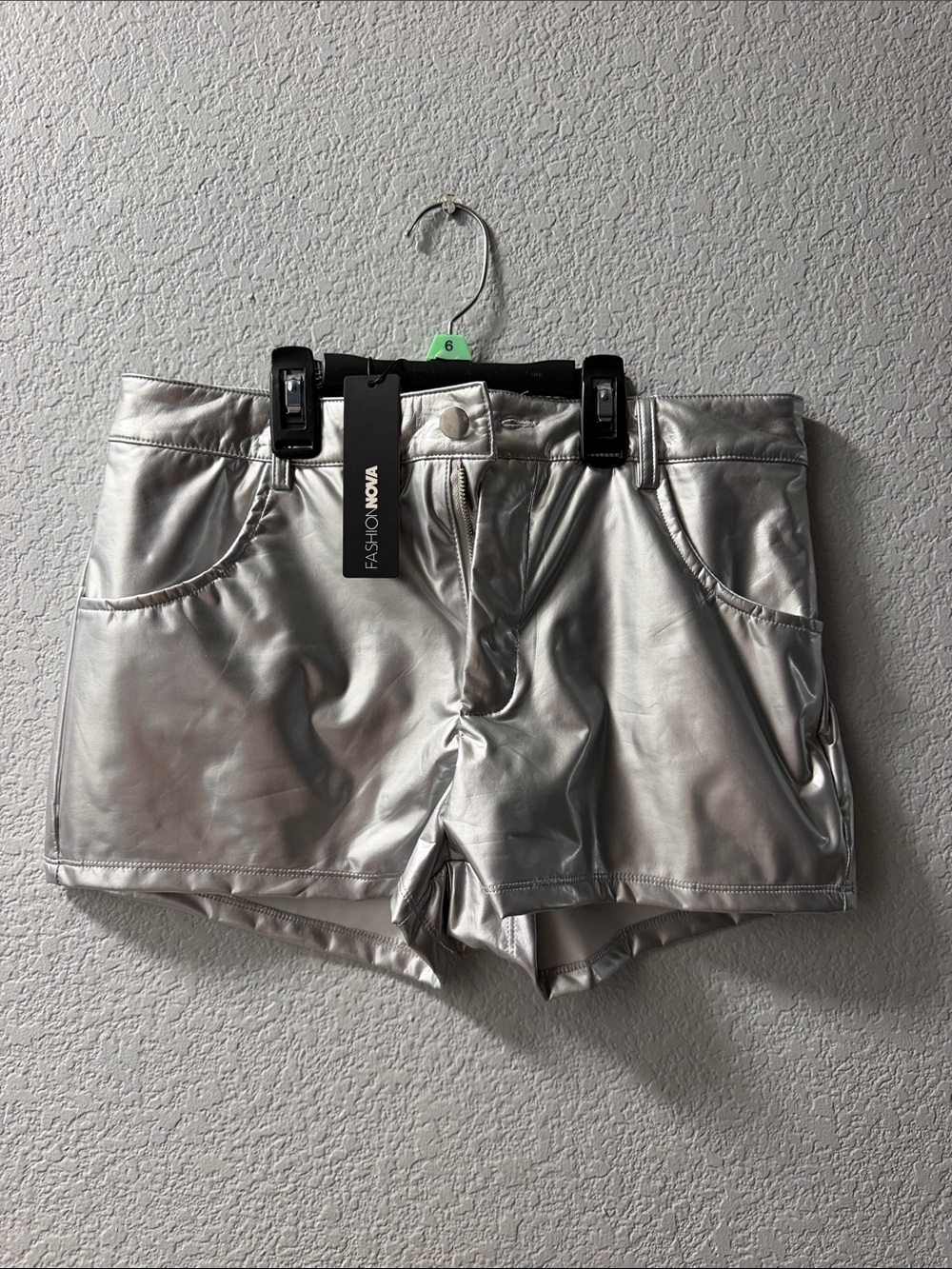 Fashion Nova Silver Metallic Jean-Style Shorts